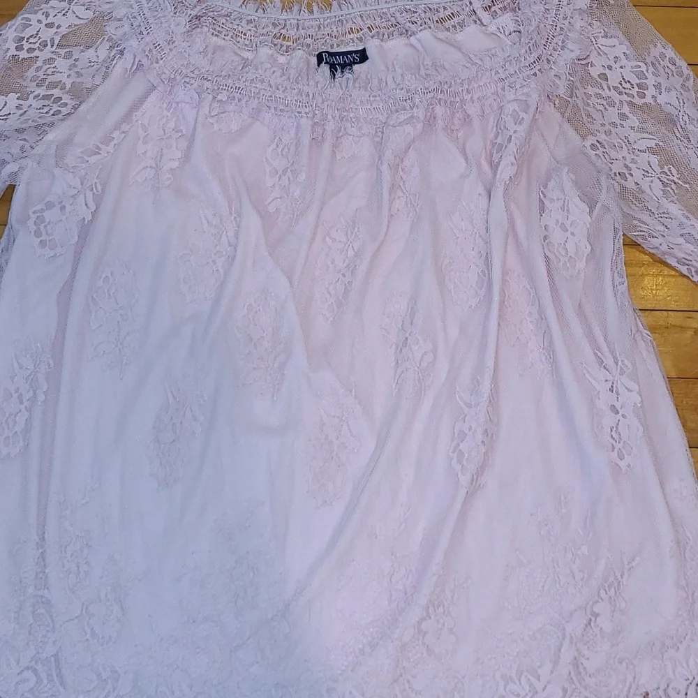 Roaman's Off the Shoulder Pale Pink  Lace Top.  Size 18W